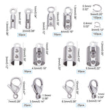 DIY Jewelry Clasps Kits, with 304 Stainless Steel Folding Crimp Cord Ends & Lobster Claw Clasps & Jump Rings, Stainless Steel Color, 74x73x25mm