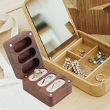 3 Slot Rectangle Wood Jewelry Storage Box, with Magnetic Clasps and White Velvet Inside, for Earring Studs, Rings, Tan, 6.2x4.85x3.5cm, Inner Diameter: 3.45x1.45cm