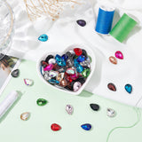 Pointed Back Glass Rhinestone Cabochons, Faceted, Teardrop, Mixed Color, 14x10x4.5mm, 6pcs/color, 15color, 90pcs/box