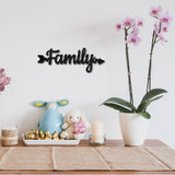 Laser Cut Basswood Wall Sculpture, for Home Decoration Kitchen Supplies, Word Family, Black, 110x300x5mm