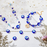 Handmade Evil Eye Lampwork Beads Strands, Flat Round, Blue, 15~16x8~9mm, Hole: 2mm, about 24pcs/strand, 13.70''(34.8cm)