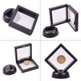 Plastic Frame Stands, with Transparent Membrane, For Ring, Pendant, Bracelet Jewelry Display, Rhombus, Black, 6.9x6.9x5.4cm