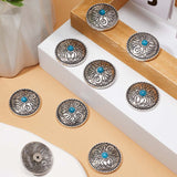 10 Sets Alloy Buttons, with Plastics Imitation Synthetic Turquoise, DIY Accessaries, Flat Round with Flower, Turquoise, 2.55x0.8cm, Hole: 2.5mm