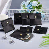 PU Imitation Leather Jewelry Storage Bags, with Snap Buttons, Square, Black, 8x8x0.73cm