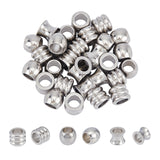 304 Stainless Steel European Beads, Large Hole Beads, Vase/Column/Barrel, Stainless Steel Color, 10x8mm, Hole: 6mm, 3 shapes, 10pcs/shape, 30pcs/box