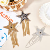 Sparkling Rhinestone Iron on Patches, Appliques, with Iron Ball Chain Tassels, Costume Accessories, for Clothes, Bag, Pants, Shoes, Cellphone Case, Star, Mixed Color, 148x87x2mm, 4colors, 1pc/color, 4pcs/box