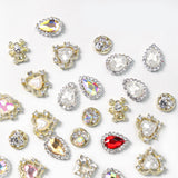 64Pcs 4 Style Glass Rhinestone Cabochons, Pointed Back & Back Plated, Rectangle & Teardrop & Heart & Oval, Crystal, 12~18x12~13x5~6mm, 16pcs/style