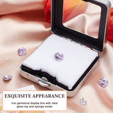 Iron Loose Diamnond Gemstone Display Boxes, Glass Top Jewelry Display Cases with Sponge Inside, Square, Silver, 5.5x5.5x1.65cm