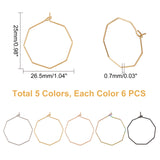 30Pcs 5 Colors Ion Plating(IP) 316 Surgical Stainless Steel Hoop Earrings Findings, Wine Glass Charms Findings, Octagon, Mixed Color, 25x26.5x0.7mm, 6pcs/color