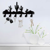 Iron Wall Mounted Hook Hangers, Decorative Organizer Rack with 6 Hooks, for Bag Clothes Key Scarf Hanging Holder, Cactus Pattern, Gunmetal, 13x27cm