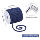 3-Ply Polyester Braided Cord, Twisted Rope, for DIY Cord Jewelry Findings, Midnight Blue, 5mm, about 18m/roll