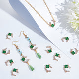 60Pcs Alloy Enamel Connector Charms, with Crystal Rhinestone, Light Gold, C Shape with Clover, Dark Green, 20x16x2.5mm, Hole: 1.6mm