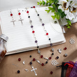 DIY Catholic Rosary Beads Necklace Making Kits, Including Glass Beads, Alloy Star & Jesus & Moon Pendants and Rose Beads, Iron Cable Chains, Antique Silver