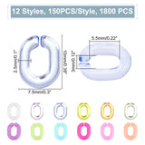 1800Pcs 12 Style Opaque and Transparent Acrylic Linking Rings, Quick Link Connectors, for Jewelry Chains Making, Oval, Mixed Color, 10x7.5x2.5mm, Hole: 3x5.5mm, 150pcs/style