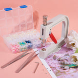 DIY Pearl Rivet Kits, with Manual Pearl Rivet Fixing Machine, Stainless Steel Four Claw Nails & Beading Tweezers, Imitation Pearl Acrylic Beads, Mixed Color, 140x108x30mm