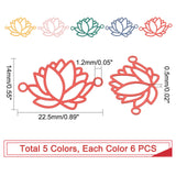50Pcs 5 Colors Spray Painted 201 Stainless Steel Connector Charms, Etched Metal Embellishments, Lotus, Mixed Color, 14x22.5x0.5mm, Hole: 1.2mm, 10pcs/color
