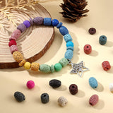 4 Strands 4 Style Natural Lava Rock Beads Strands, Dyed, Flat Round & Round & Column & Rice, Colorful, 8~12.5x8~9mm, Hole: 1~2mm, 1strand/style