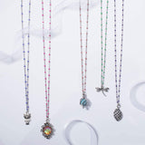 304 Stainless Steel Chain Necklaces, with Enamel, Stainless Steel Color, Mixed Color, 17.91 inch(45.5cm), 2mm, 6pcs/box