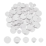 304 Stainless Steel Charms, Stamping Blank Tag, Laser Cut, Flat Round, Stainless Steel Color, 6~15x0.7~1mm, Hole: 1.6mm, 100pcs/box