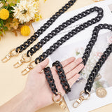 3Pcs 3 Style Acrylic Curb Chains Bag Straps, with Alloy Spring Gate Ring & Swivel Clasps, for Bag Straps Replacement Accessories, Black, 1pc/style