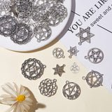 Tibetan Style Alloy Pendants, Flat Round with Star, Antique Silver, 40pcs/set