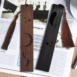 1 set Rosewood & African Blackwood Bookmarks Set, Laser Engraving, Rectangle, Feather Pattern, 148x25mm, 2pcs/set