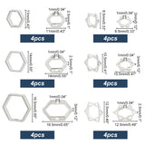 24Pcs 6 Style Long-Lasting Plated Alloy Bead Frame, for Jewish, Hexagon & Star of David, 925 Sterling Silver Plated, 8.5~16.5x8.5~16.5x2.5~3mm, Hole: 1mm, 4pcs/style