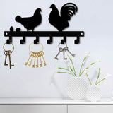 Iron Wall Mounted Hook Hangers, Decorative Organizer Rack with 6 Hooks, for Bag Clothes Key Scarf Hanging Holder, Rooster Pattern, Gunmetal, 14x27cm