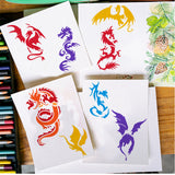 Plastic Drawing Painting Stencils Templates, for Painting on Scrapbook Fabric Tiles Floor Furniture Wood, Rectangle, Dragon, 29.7x21cm