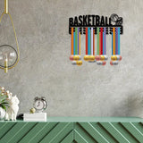 Fashion Iron Medal Hanger Holder Display Wall Rack, 3 Lines, with Screws, Basketball Pattern, 150x400mm