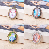 Zinc Alloy Pendant Settings for Cabochon & Rhinestone, with Transparent Oval Glass Cabochons, DIY Findings for Jewelry Making, Mixed Color, Tray: 25x18mm, 39x29x2mm, Hole: 2mm, 6pcs/color, 30pcs, Oval Glass Cabochon: 25x18x5.4mm(Range: 4.9~5.9mm), 30pcs