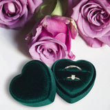 Heart Velvet Covered Cardboard Couple Rings Storage Box, Double Ring Case for Wedding, Engagement Gift Favor, Dark Green, 5.4x5.6x4.1cm