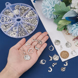 PandaHall Elit 165pcs 10 Style Moon & Star Alloy Ring Pendants and Links Connector, Antique Silver, 10.5~22.5x9~20.5x1~2mm, Hole: 1.5~3mm