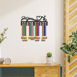 Fashion Iron Medal Hanger Holder Display Wall Rack, 3-Line, with Screws, Black, Cheerleader, Heart, 150x400mm, Hole: 5mm