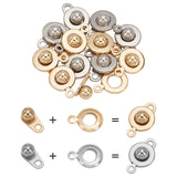 304 Stainless Steel Snap Clasps, Flat Round, Golden & Stainless Steel Color, 15x9x5mm, Hole: 1.5mm and 2mm, 2 colors, 6pcs/color, 12pcs/box