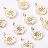 Brass Micro Pave Cubic Zirconia Charms, Flat Round, Real 18K Gold Plated, 10.5x8x2mm, Hole: 1mm, 10pcs/box