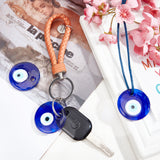 Handmade Evil Eye Lampwork Pendants, with Nylon Cord, Dark Blue, 40x7.5mm, Hole: 4.5mm, 12pcs