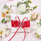 Tribute Silk Wedding Ring Pillow with Polyester Ribbon and Alloy Heart, Square, Red, 100x100x39mm