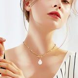 2Pcs 2 Colors Natural Pearl Beaded Pendant Neckaces Set, Stainless Steel Paperclip Chains Stackable Necklaces for Women, Golden & Stainless Steel Color, 17.60 inch(44.7cm), 1Pc/color