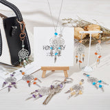 24Pcs 6 Style Gemstone Chip Pendant Decoration, Alloy Woven Net/Web with Wing Hanging Ornament, with Natural Cultured Freshwater Pearl, 304 Stainless Steel Lobster Claw Clasps, 98~100mm, 4pcs/style