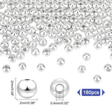 180Pcs 925 Sterling Silver Spacer Beads, Round, Silver, 2x2mm, Hole: 0.4mm