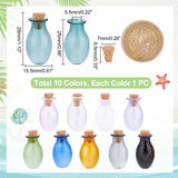 10Pcs 10 Colors Oval Glass Cork Bottles Ornament, Glass Empty Wishing Bottles, DIY Vials for Pendant Decorations, Mixed Color, 15.5x28mm, 1pc/color
