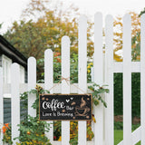 Printed Wood Hanging Wall Decorations, for Front Door Home Decoration, with Jute Twine, Rectangle with Word, Coffee Pattern, 300x150mm