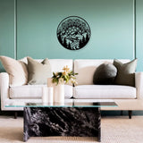 Iron Wall Art Decorations, for Front Porch, Living Room, Kitchen, Flat Round with Mandala Flower & Mountain, Electrophoresis Black, 300x300x1mm