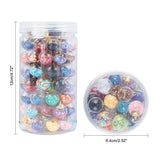 Glass Ball Pendants, with Star Glitter Sequins, Golden Plated CCB Plastic Cup Peg Bails and Bead Container, Round, Mixed Color, 20.5x15mm, Hole: 2.5mm, 90pcs/box