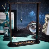 1 Set Small Crystal Display Shelf, Crystal Dowsing Pendulum Display Hanging Holder Stand, with Moon Pattern, with 1Pc Natural Obsidian Drowsing Pendulums, Black, Finish Product: 8x25x30cm