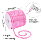 3-Ply Polyester Braided Cord, Twisted Rope, for DIY Cord Jewelry Findings, Hot Pink, 5mm, about 18m/roll