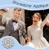 Glass Rhinestone with Iron Appliques, Flower Ornament Accessories, Platinum, 105x105x8mm