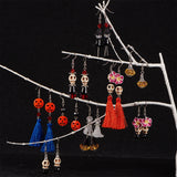 DIY Earring Making, with Synthetic Gemstone Beads, Acrylic Beads, Polyester Tassel Pendant, Tibetan Silver Bead Caps and Brass Earring Hooks, Mixed Color, 13.5x7x3cm