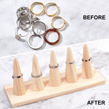 Wood Ring Display Stands, Finger Ring Organizer Holder, with 5Pcs Pointed Cone Ring Holder, Wheat, 20x6x8.4cm